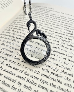 KOTLC Black Swan Necklace | Antiqued Monocle Pendant | Keeper of the Lost Cities Magnifying Glass Jewelry
