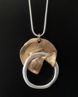 Abstract Mixed Metal Pendant Necklace: Gold & Silver Sculptural Jewelry
