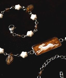 handpainted beaded autumn hare necklace/choker