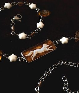 handpainted beaded autumn fox necklace/choker