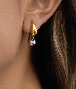 Two-Tone Front Back Earrings, Gold and Silver Teardrop Earrings, Sculptural Mixed Metal Drop Earrings, Modern Minimalist Jewelry for Women