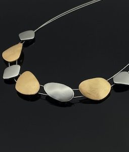 Modern Two-Tone Geometric Necklace | Gold & Silver Pebble Statement Necklace | Minimalist Abstract Jewelry for Women