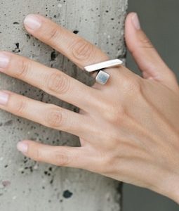 Brutalist Modernist Ring, Adjustable Silver Sculptural Geometric Statement Jewelry, Wearable Art Gift For Her