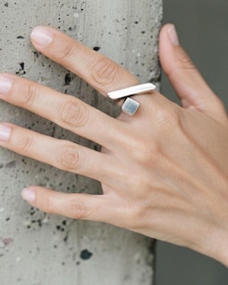 Brutalist Modernist Ring, Adjustable Silver Sculptural Geometric Statement Jewelry, Wearable Art Gift For Her