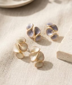 Sculptural Pearl Stud Earrings, Gold Abstract Organic Design, Minimalist Statement Jewelry