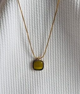 Olive citrine necklace, minimalist pendant necklace, soft green gemstone, gift for her, birthday gift
