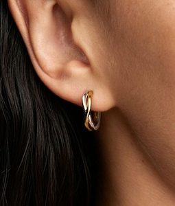 Organically Shaped Two-tone Open Hoop Earrings | Sterling Silver & 14K Gold Plated Twisted Hoops