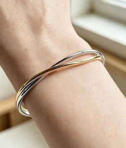 Entwined Two-Tone Open Bangle Bracelet