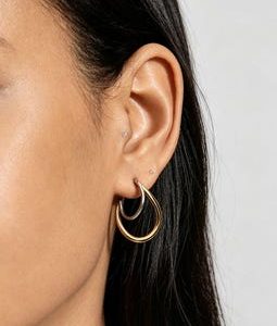 Organically Shaped Two-Tone Double Hoop Earrings | Sterling Silver & 14K Gold Plated Hoops