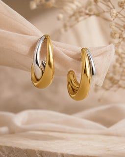 18K Gold Silver Two Tone Hoop Huggie Earrings Birthday Christmas Gift for Her