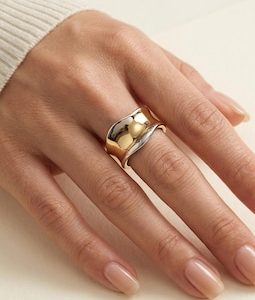 925 Sterling Silver Ring, Sculptural Two Tone Chunky Adjustable Statement Ring