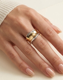 925 Sterling Silver Ring, Sculptural Two Tone Chunky Adjustable Statement Ring