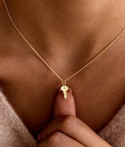 Gold Key Pendant, Custom Engraved Charm, Back to School Gift, Best Friend Gift, Birthday Gift for Her, Unique Sister Keepsake