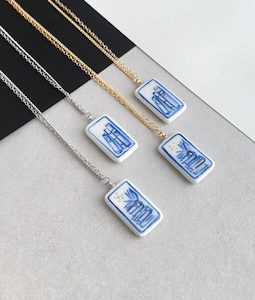 Delft blue cold porcelain book necklace