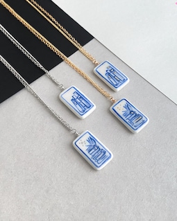 Delft blue cold porcelain book necklace
