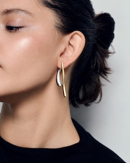 Two Tone Ear Jacket Earrings, Gold Silver Sculptural Drop Earrings, Modern Front Back Statement Earrings, Minimalist Jewelry