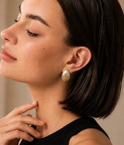 Oval Statement Stud Earrings, Vintage Inspired Sculptural Botanical Design, Brushed Silver Gold Mixed Metal Jewelry