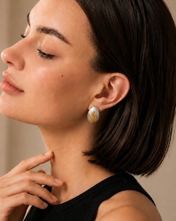 Oval Statement Stud Earrings, Vintage Inspired Sculptural Botanical Design, Brushed Silver Gold Mixed Metal Jewelry